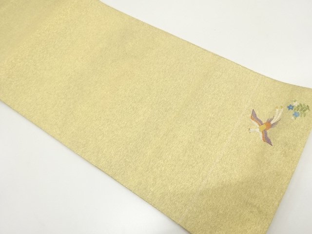 金糸　鳳凰に桔梗模様織り出し　袋帯